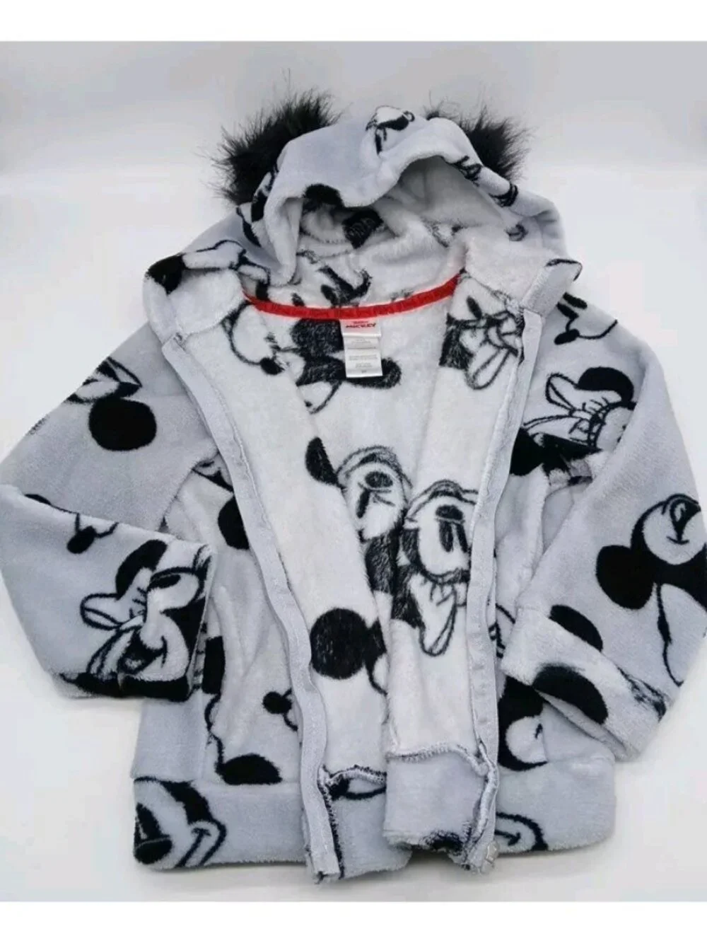 Disney Junior Mickey Minnie Mouse Youth 4T Black Gray Hooded Zipper Jacket